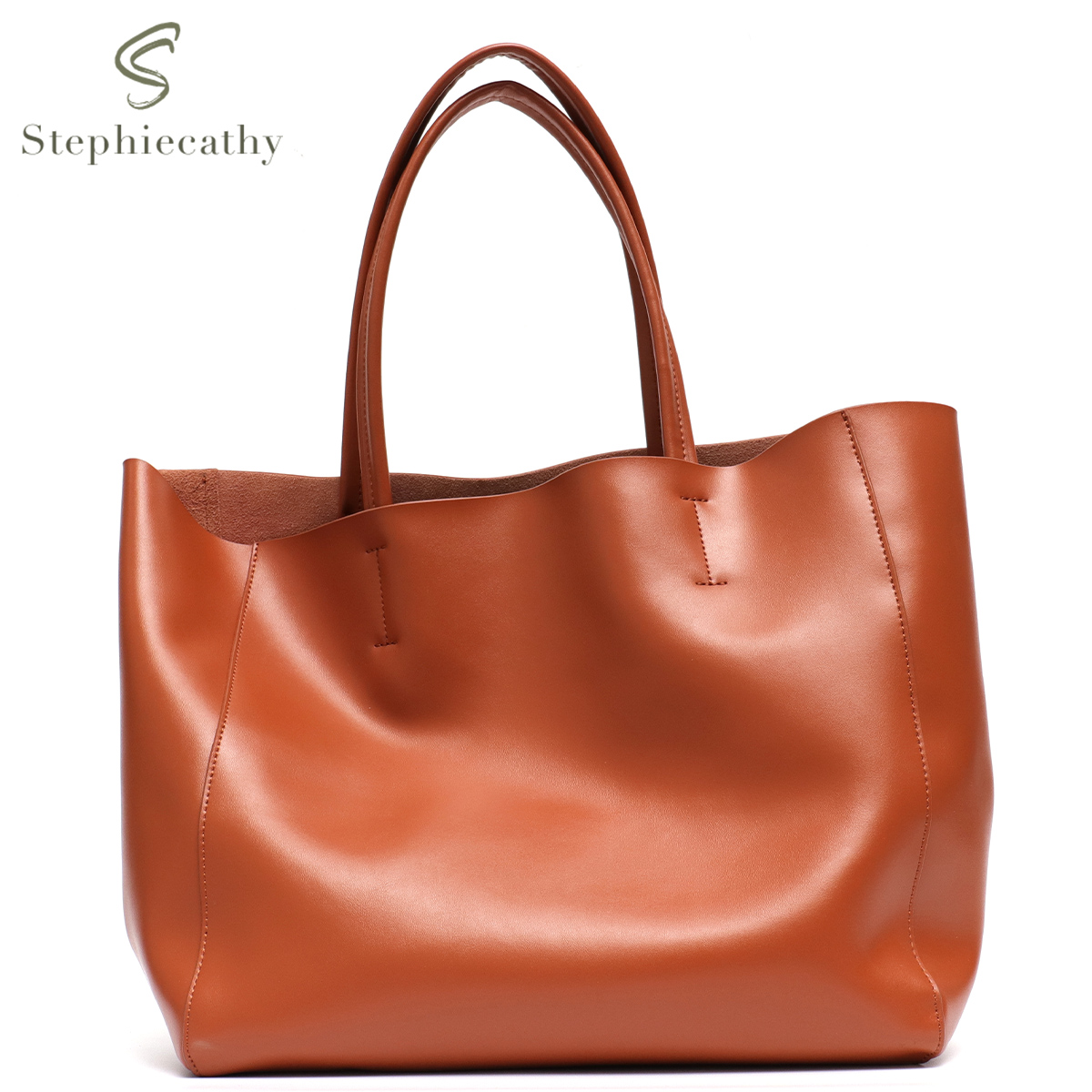 Leather Work Handbag - Borsa tote grande minimalista da donna