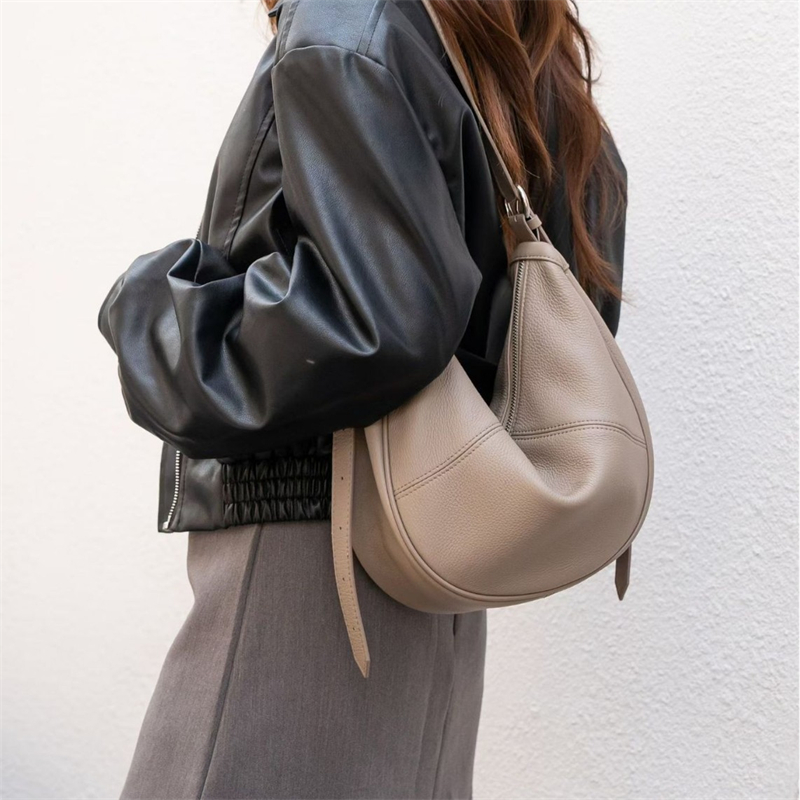 Leather Work Handbag - BURMINSA Borsa a Tracolla a Mezzaluna