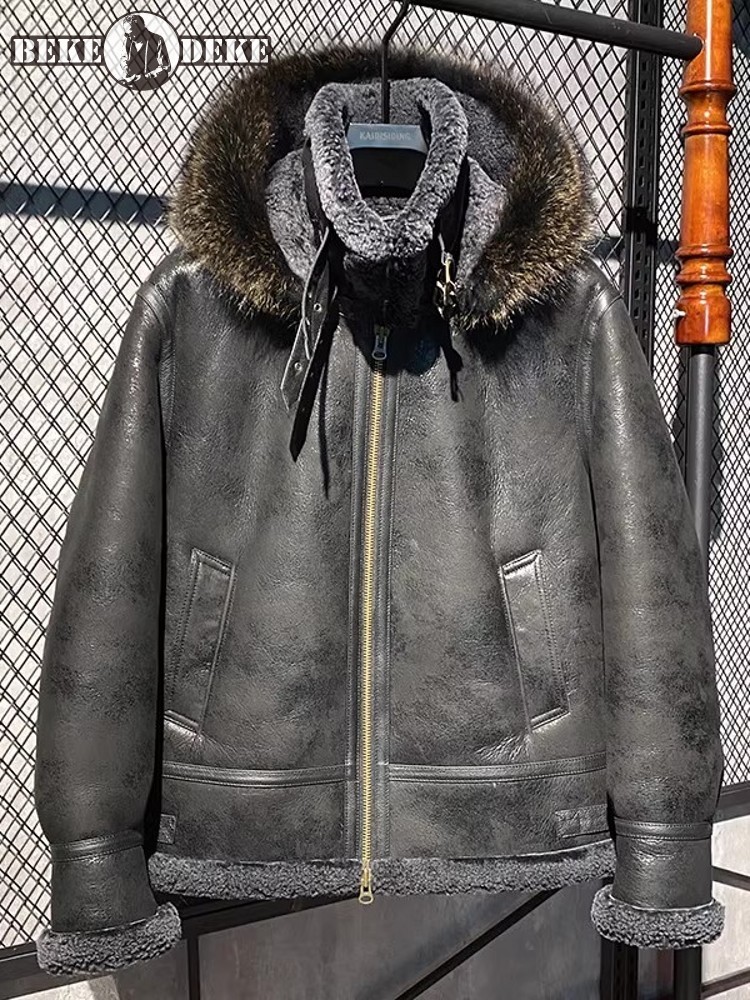 Leather Work Jacket With Hood - Giacca Invernale da Uomo in Vera