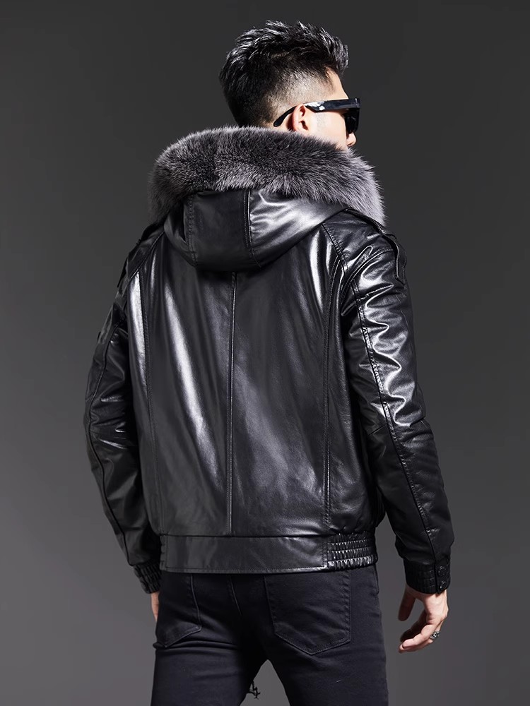 Moda uomo inverno collo in pel - Leather Work Jacket With Hood recensione e prezzo